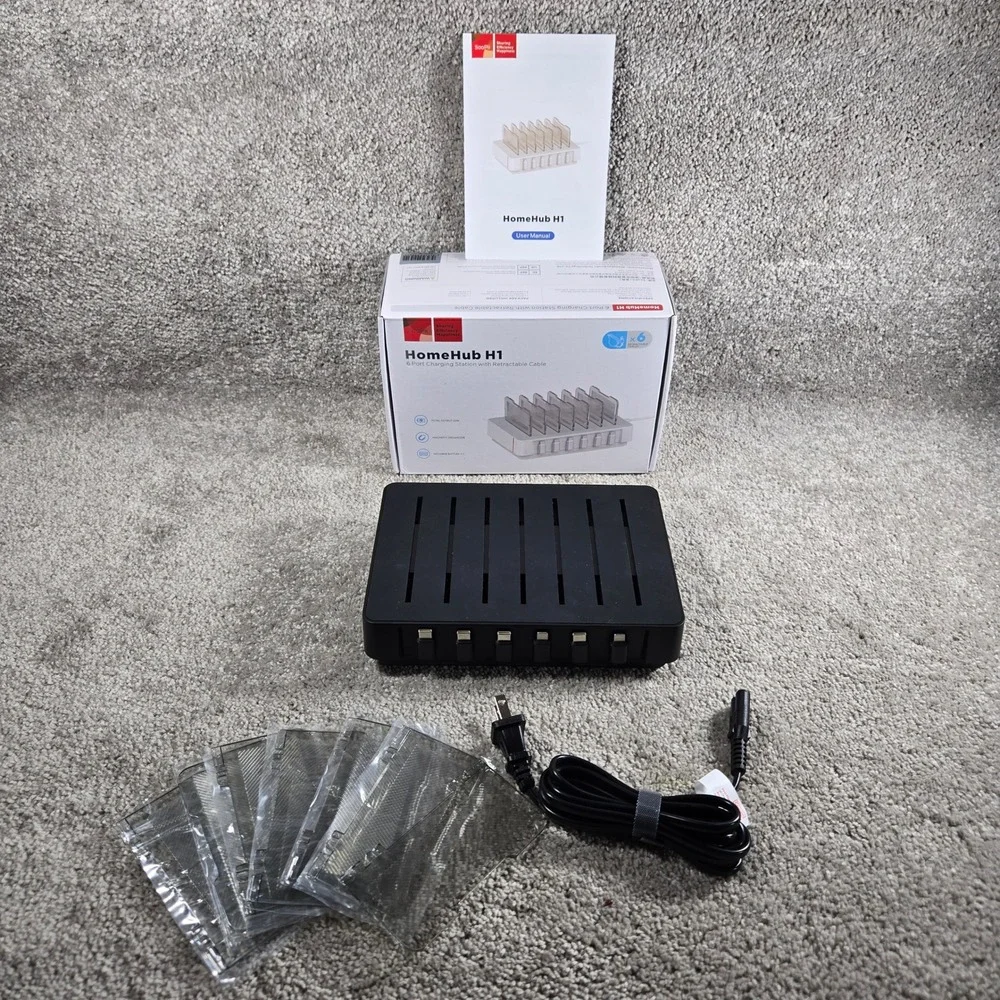 SooPii Charging Station Black 6-Port Retractable HomeHub H1 Minimalist 60W OS